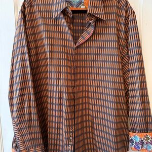 Robert Graham Orange and Navy Geometric Button-Up Shirt